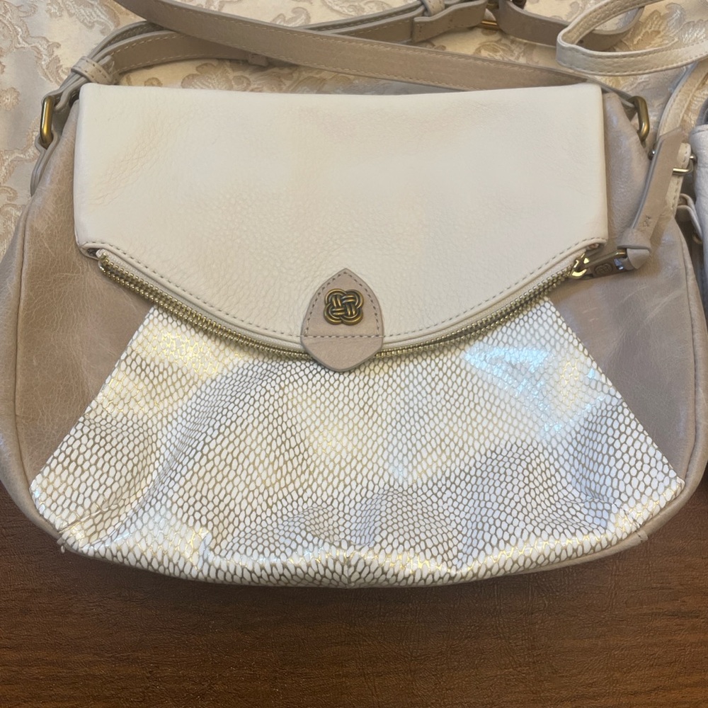 Elliott Lucca Cream and Silver Crossbody Bag
